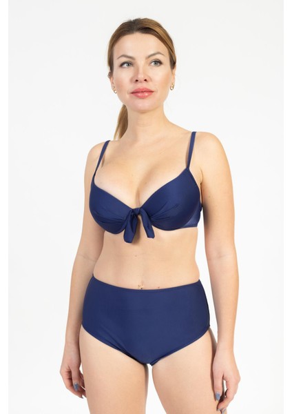 Kadın 718 Yüksel Bel Kaplı Bikini Takımı Lacivert