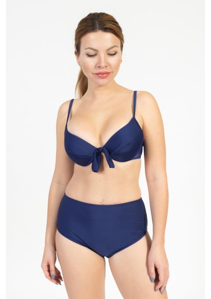 Kadın 718 Yüksel Bel Kaplı Bikini Takımı Lacivert