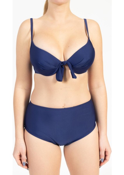 Kadın 718 Yüksel Bel Kaplı Bikini Takımı Lacivert