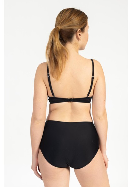 Kadın 718 Yüksel Bel Kaplı Bikini Takımı Siyah