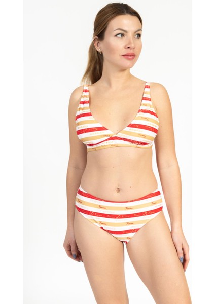 Kadın 703 Minimiser Çizgili Bikini Takımı Kırmızı