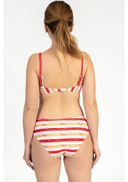 Kadın 703 Minimiser Çizgili Bikini Takımı Kırmızı