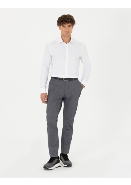 Erkek Açık Lacivert Slim Fit Çizgili Kanvas Pantolon 50278468-VR059