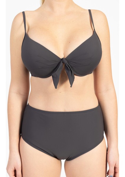 Kadın 718 Yüksel Bel Kaplı Bikini Takımı Füme