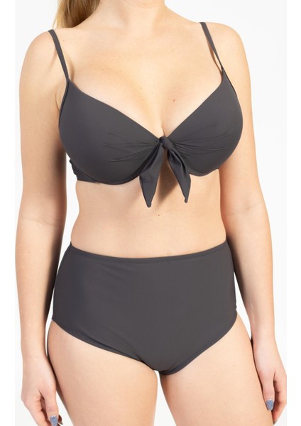 Kadın 718 Yüksel Bel Kaplı Bikini Takımı Füme