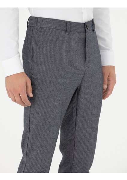 Erkek Açık Lacivert Slim Fit Çizgili Kanvas Pantolon 50278468-VR059