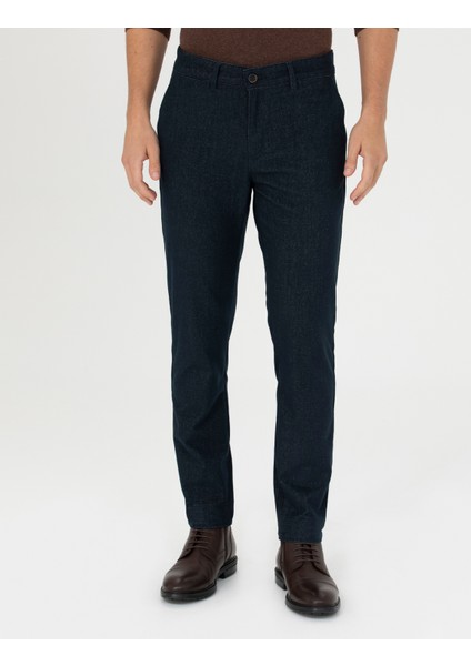 Erkek Lacivert Slim Fit Kanvas Pantolon 50278130-VR033