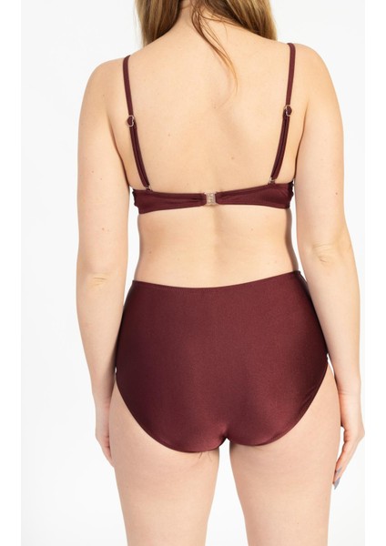 Kadın 718 Yüksel Bel Kaplı Bikini Takımı Bordo