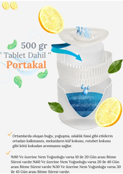 Nem Alıcı Rutubet ve Küf Giderici Yedek Tablet 2X500GR ' Portakal ' 8 Adet