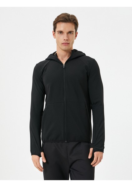 Spor Sweat Kapşonlu Fermuarlı Cep Detaylı