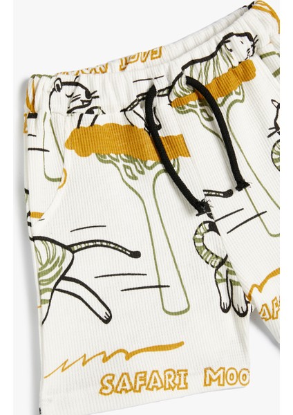 Şort Safari Baskılı Cepli Beli Bağlamalı Pamuklu modelleri