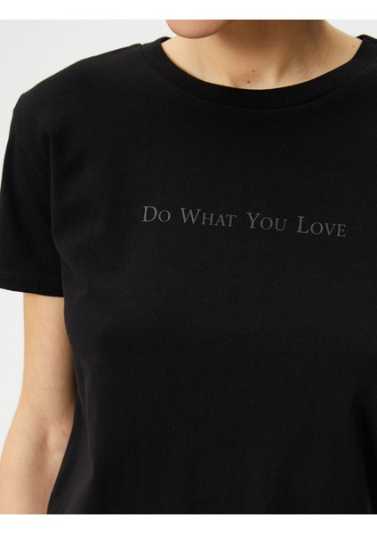 Slogan Baskılı Tişört Bisiklet Yaka Kısa Kollu