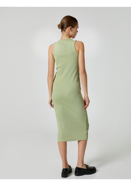 Kalem Elbise Midi Kolsuz Yuvarlak Yaka Pamuklu Slim Fit