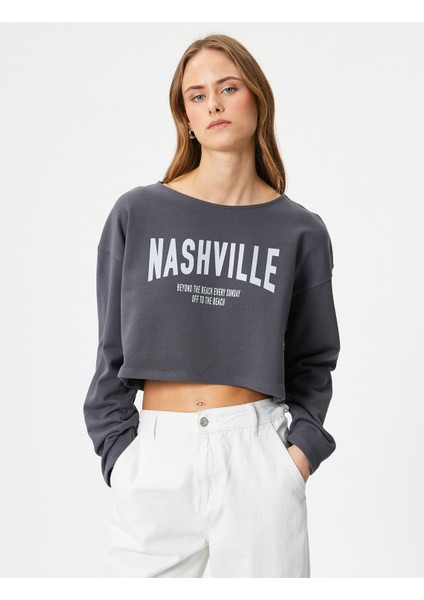 Crop Sweatshirt Baskılı Uzun Kollu Pamuklu modelleri
