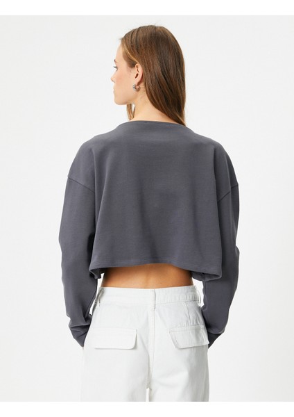 Crop Sweatshirt Baskılı Uzun Kollu Pamuklu fırsatları