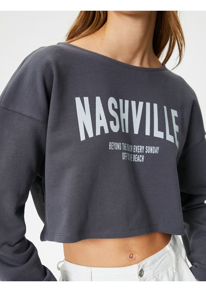 Crop Sweatshirt Baskılı Uzun Kollu Pamuklu indirimleri