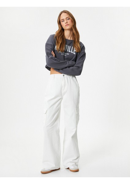 Crop Sweatshirt Baskılı Uzun Kollu Pamuklu fiyatları