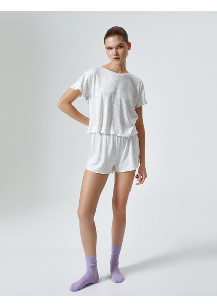 Şortlu Pijama Takımı Puantiyeli Fitilli Kısa Kollu Viskon