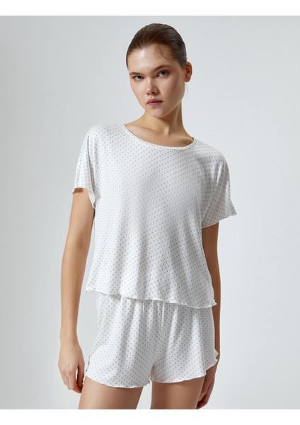Şortlu Pijama Takımı Puantiyeli Fitilli Kısa Kollu Viskon fiyatları