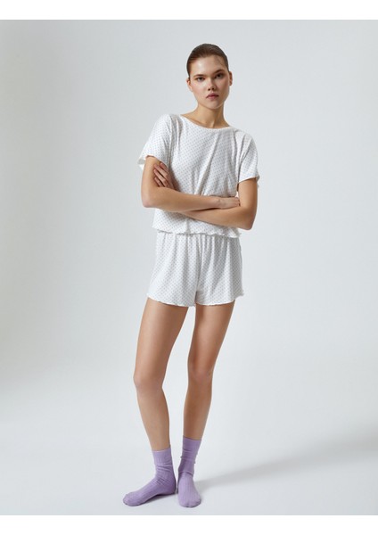 Şortlu Pijama Takımı Puantiyeli Fitilli Kısa Kollu Viskon modelleri