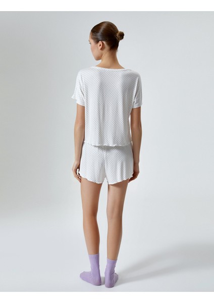 Şortlu Pijama Takımı Puantiyeli Fitilli Kısa Kollu Viskon fırsatları