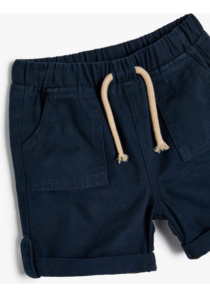 Basic Şort Beli Bağlamalı Cepli Pamuklu