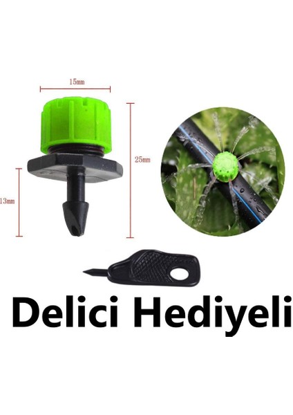 Mgf Plast 500 Adet Yeşil  Debi Ayarlı Hat Üstü Damla Sulama Damlatıcısı (0LT-100LT)