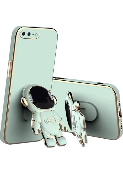 MTK Moveteck Apple Iphone 7 Plus / 8 Plus Uyumlu Kılıf Astronot Standlı Ayıcık Parlak Altın Gold Kenarlı