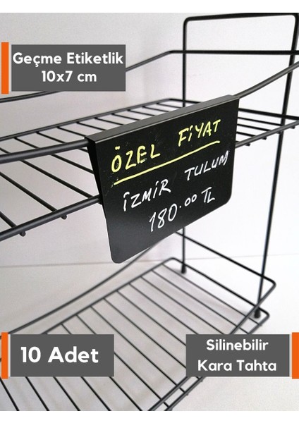 Şeffaf Etiket 10 Adet Silinebilir Siyah Etiket (10X7 Cm) Cama Tele Geçme Takma Asma Kara Tahta 10 mm Geçme Etiket