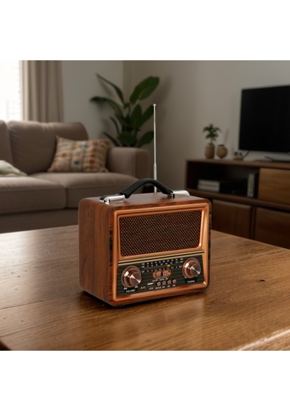 821BT Büyükboy Nostaljik Radyo, Usb+Tf Card Okuyuculu, Telefon Tutucuklu, Müzik Çalar