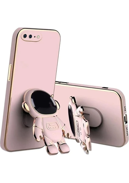 MTK Moveteck Apple Iphone 7 Plus / 8 Plus Uyumlu Kılıf Astronot Standlı Ayıcık Parlak Altın Gold Kenarlı