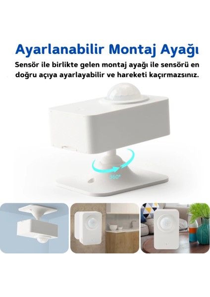 Tuya Uyumlu Zigbee Hareket Sensörü ( Montaj Ayaklı ) Home Assistant - ZHA - Zigbee2MQTT Destekli