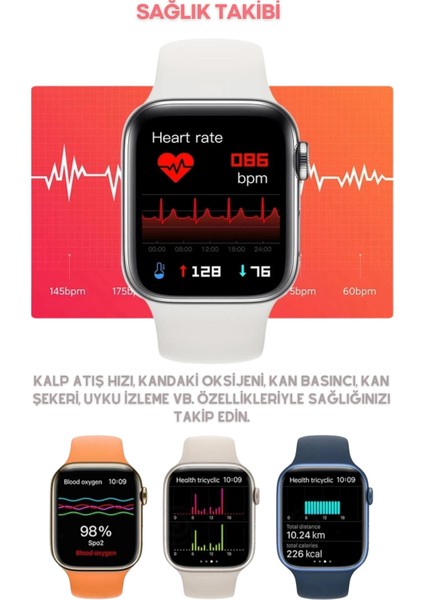 Yeni Nesil Watch 7 Ios Android Uyumlu Spor ve Sağlık Sensörlü T700S Bluetooth Aramalı Akıllı Saat