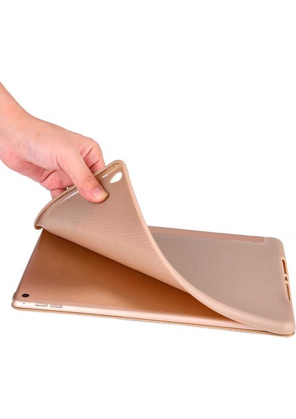 Apple iPad 10.2 9.nesil Kılıf Yatay ve Dikey Standlı Uyku Modlu Arka Soft Yumuşak Silikon Trifold Tablet Kılıfı (Model A2602,A2603,A2604)