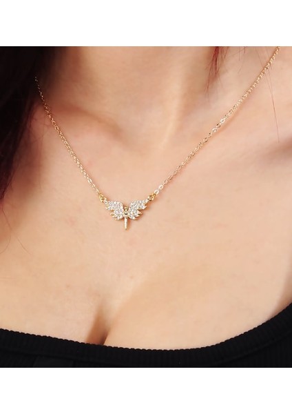 Yleaf Melek Kolye Gold Zirkon Taşlı Melek Kolye