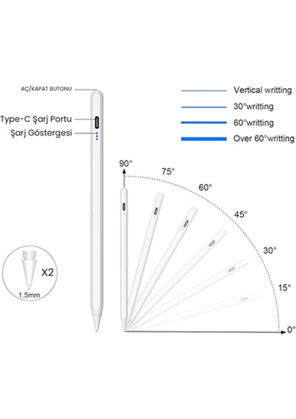 iPad Pro 12.9 Inç 3.4.5.6. Nesil Uyumlu Palm Rejection Avuç Içi Reddetmeli Stylus Kalem