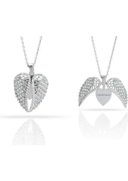 Melek Kanadı Gümüş Kadın Kolye, 925 Ayar Gümüş, Kübik Zirkon Taşlı