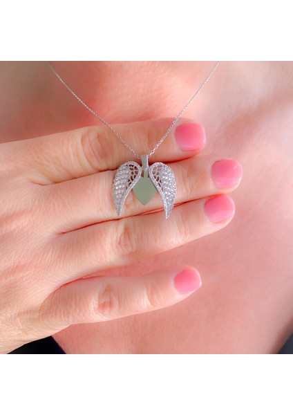 Melek Kanadı Gümüş Kadın Kolye, 925 Ayar Gümüş, Kübik Zirkon Taşlı modelleri