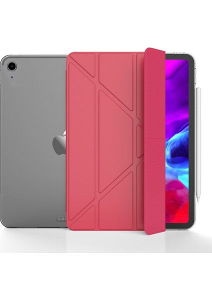 Apple ipad Air 2 9.7 Inç Kılıf Yatay ve Dikey Standlı Uyku Modlu Arka Sert Pc Trifold Tablet Kılıfı (Model A1566,A1567)