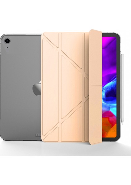 Apple ipad 9.7 2018 6.nesil Kılıf Yatay ve Dikey Standlı Uyku Modlu Arka Sert Pc Trifold Tablet Kılıfı (Model A1893,A1954)