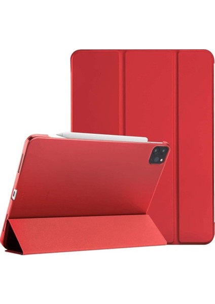 Apple iPad Pro 12.9 5.nesil 2021 M1 Çipli Kılıf Yatay ve Dikey Standlı Uyku Modlu Arka Sert Pc Trifold Tablet Kılıfı (Model A2378,A2461,A2379)