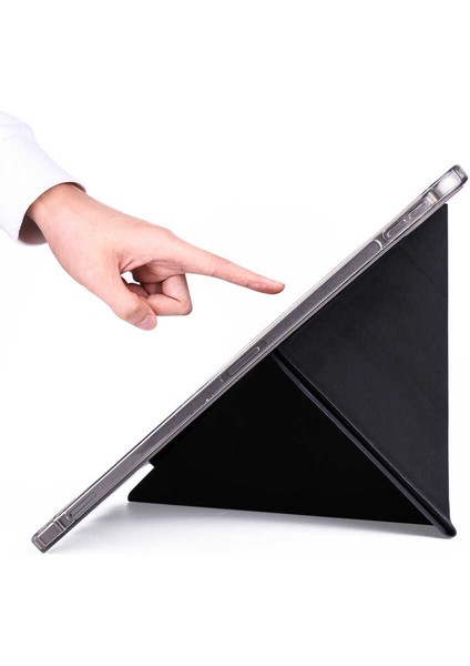 Apple iPad Pro 12.9 5.nesil 2021 M1 Çipli Kılıf Yatay ve Dikey Standlı Uyku Modlu Arka Sert Pc Trifold Tablet Kılıfı (Model A2378,A2461,A2379)