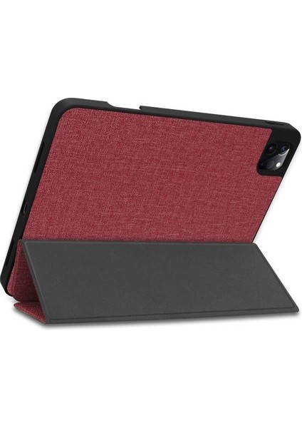 Apple iPad Pro 11 2022 4.nesil M2 Çipli Kılıf Yatay Standlı Kot Desenli Uyku Modlu Kalemlikli Silikon Smart Tablet Kılıfı (Model A2759,A2435,A2761)