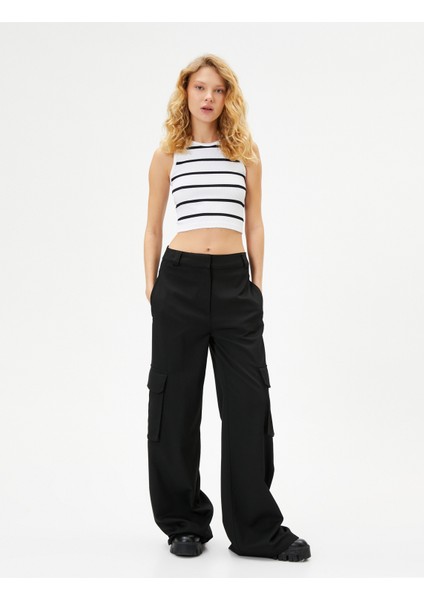 Crop Atlet Bisiklet Yaka Kolsuz Slim Fit Ribanalı