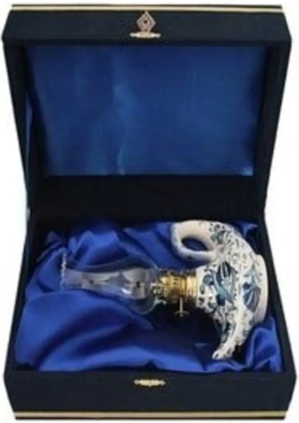 -El Emeği Alaaddin Gaz Lambası Çini Lacivert Kadife Kutulu PRA-3160287-6822