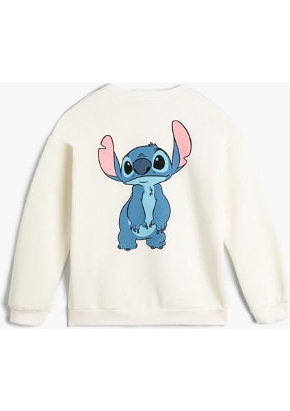Stitch Sweatshirt Lisanslı Uzun Kollu Bisiklet Yaka Pamuklu Şardonlu