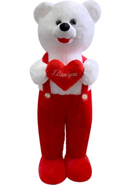 Kalpli Tulumlu Ayı Peluş 50 cm Kırmızı