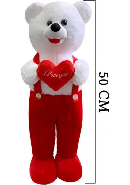 Kalpli Tulumlu Ayı Peluş 50 cm Kırmızı fiyatları