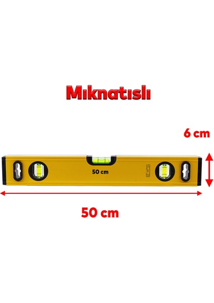 Mıknatıslı Aluminyum Su Terazisi 50 cm Duvar Fayans Marangoz Mühendislik Ölçüm Eğim Ölçü Eğik Ölçme
