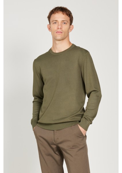 ALTINYILDIZ CLASSICS Erkek Haki Standart Fit Normal Kesim Bisiklet Yaka Triko Kazak